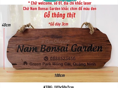 Bảng hiệu gỗ hình lát cắt xẻ dọc thân cây [Chữ - Kích thước theo yêu cầu] YC-BANGHIEU-06